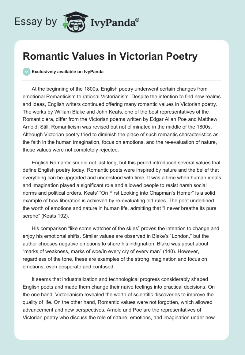 Romantic Values in Victorian Poetry. Page 1