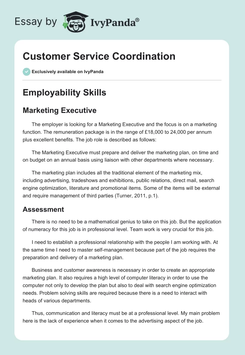 Customer Service Coordination. Page 1