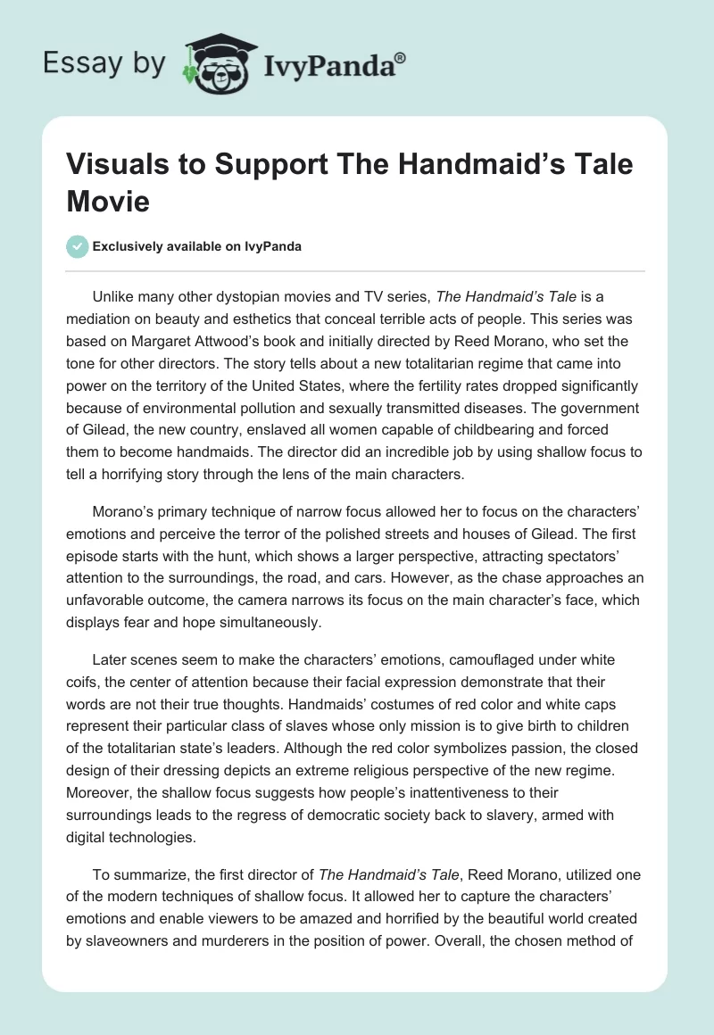 Visuals to Support The Handmaid’s Tale Movie. Page 1