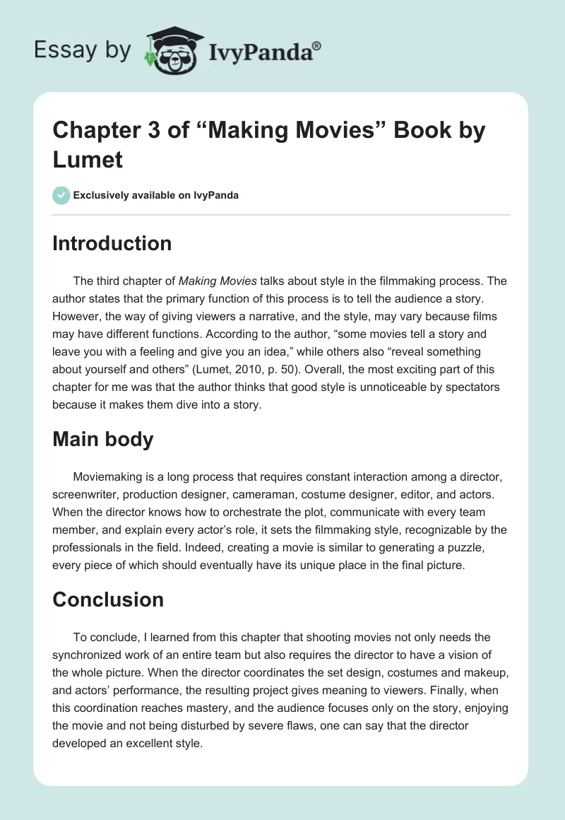 Chapter 3 of “Making Movies” Book by Lumet. Page 1