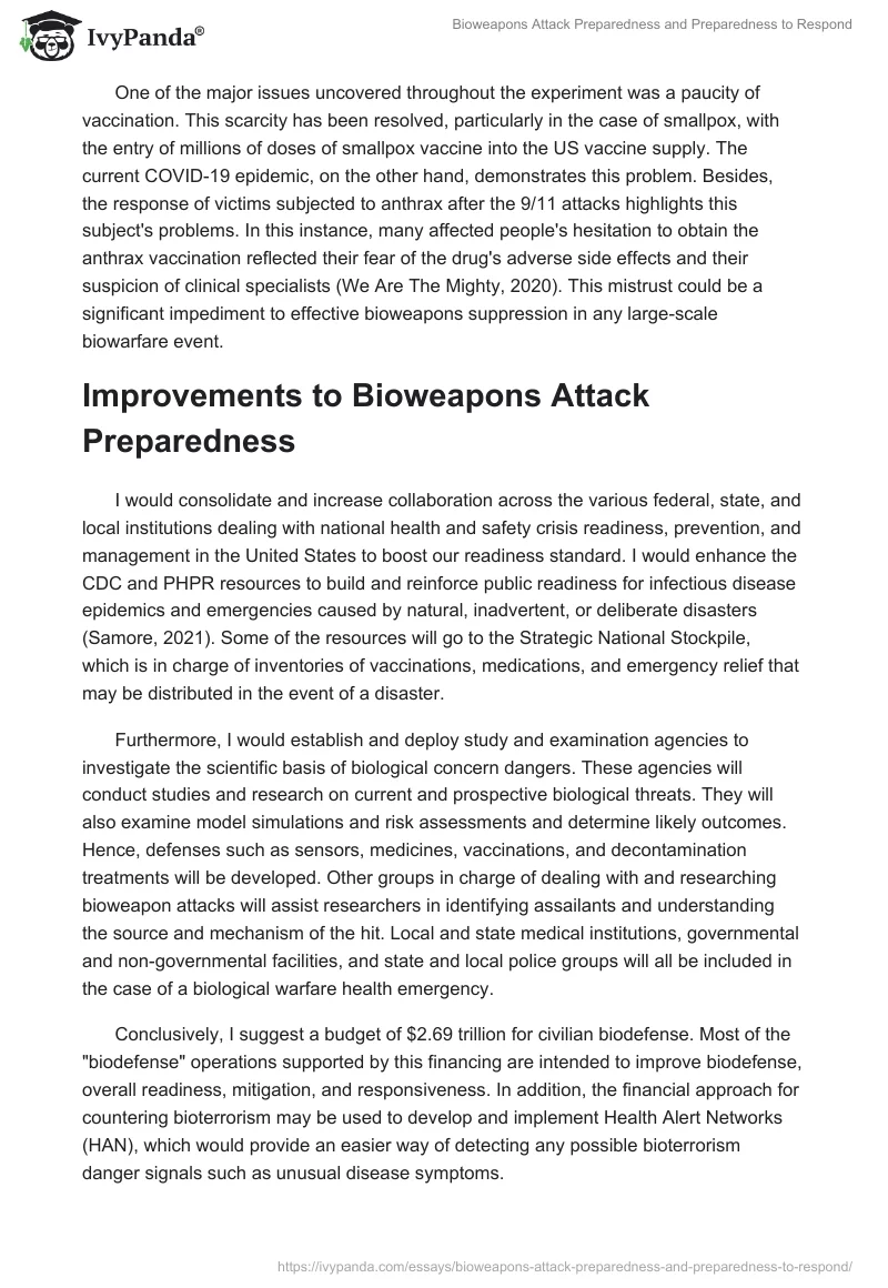 Bioweapons Attack Preparedness and Preparedness to Respond. Page 2
