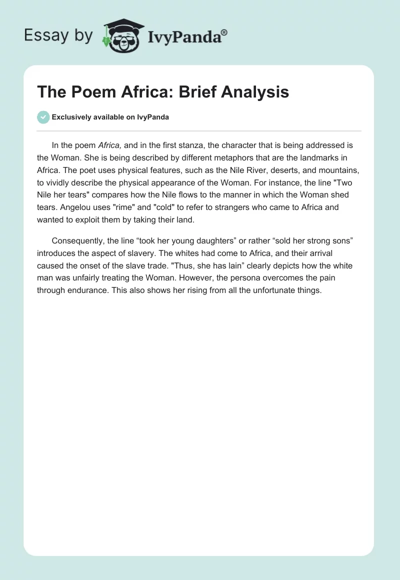 The Poem "Africa": Brief Analysis. Page 1