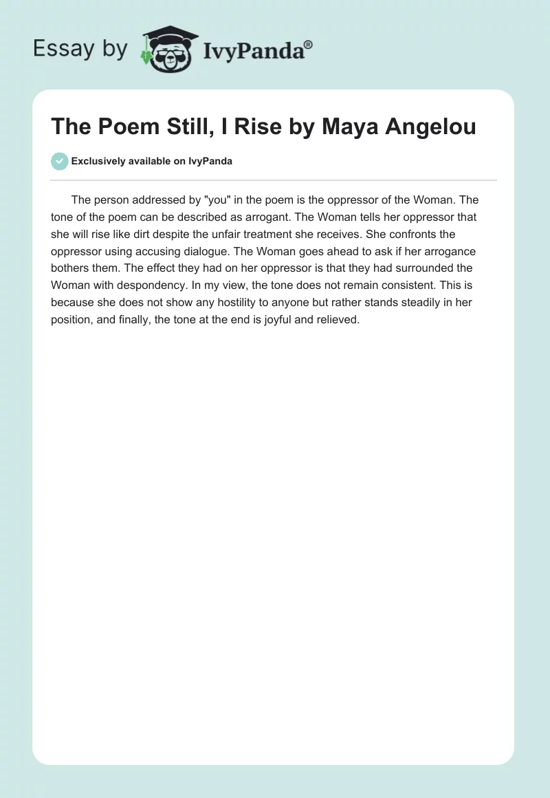 The Poem "Still, I Rise" by Maya Angelou. Page 1