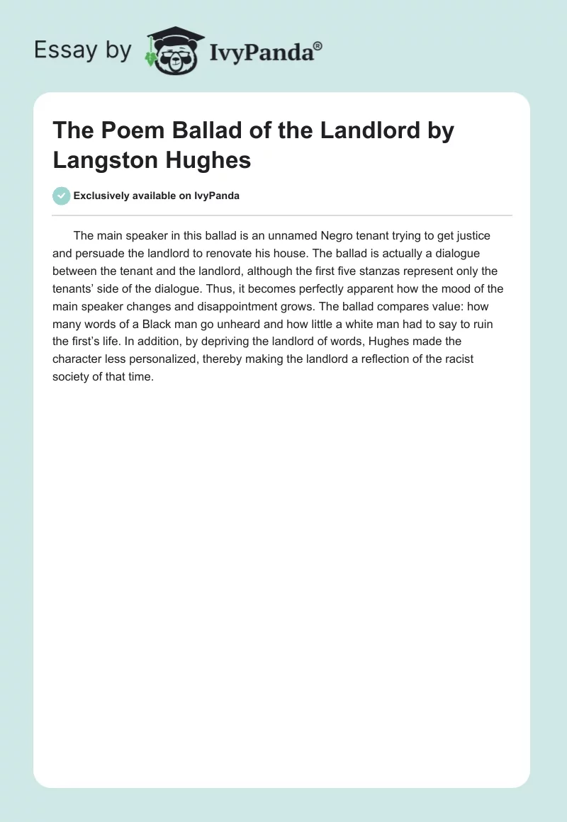 The Poem "Ballad of the Landlord" by Langston Hughes. Page 1