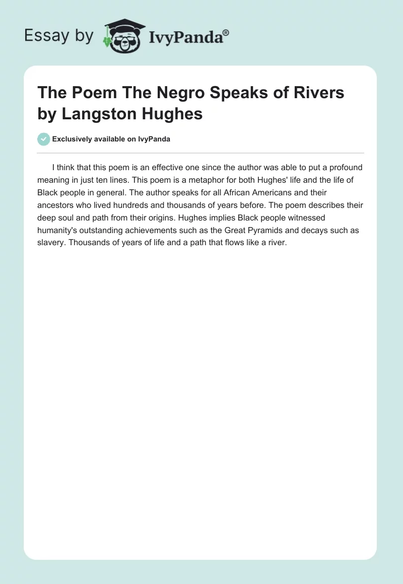 The Poem "The Negro Speaks of Rivers" by Langston Hughes. Page 1