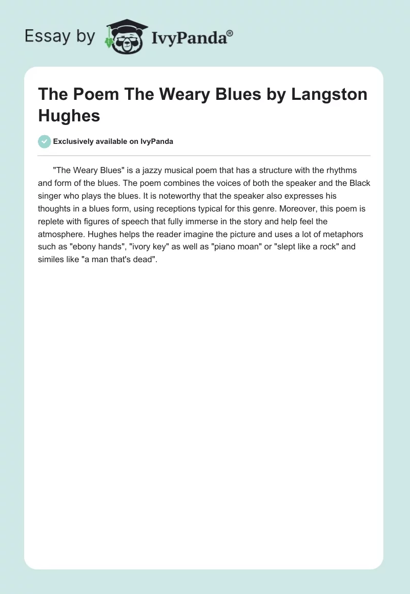 The Poem "The Weary Blues" by Langston Hughes. Page 1