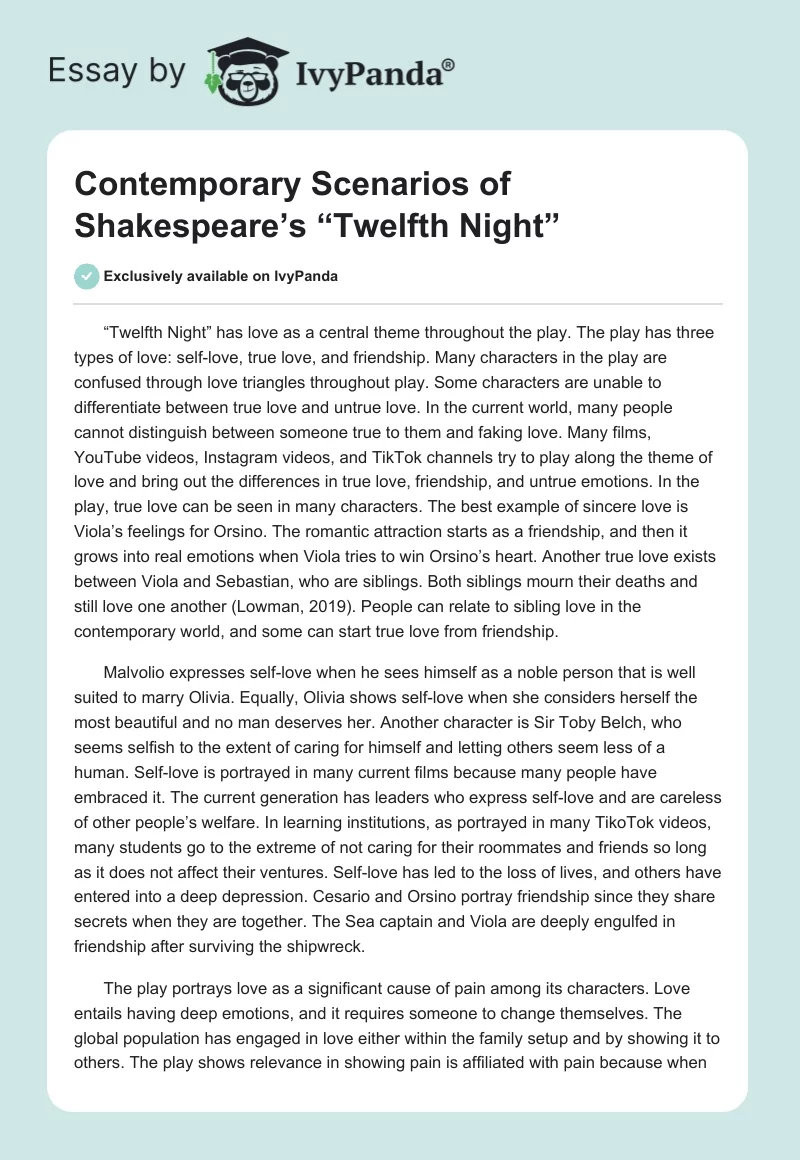 Contemporary Scenarios of Shakespeare’s “Twelfth Night”. Page 1