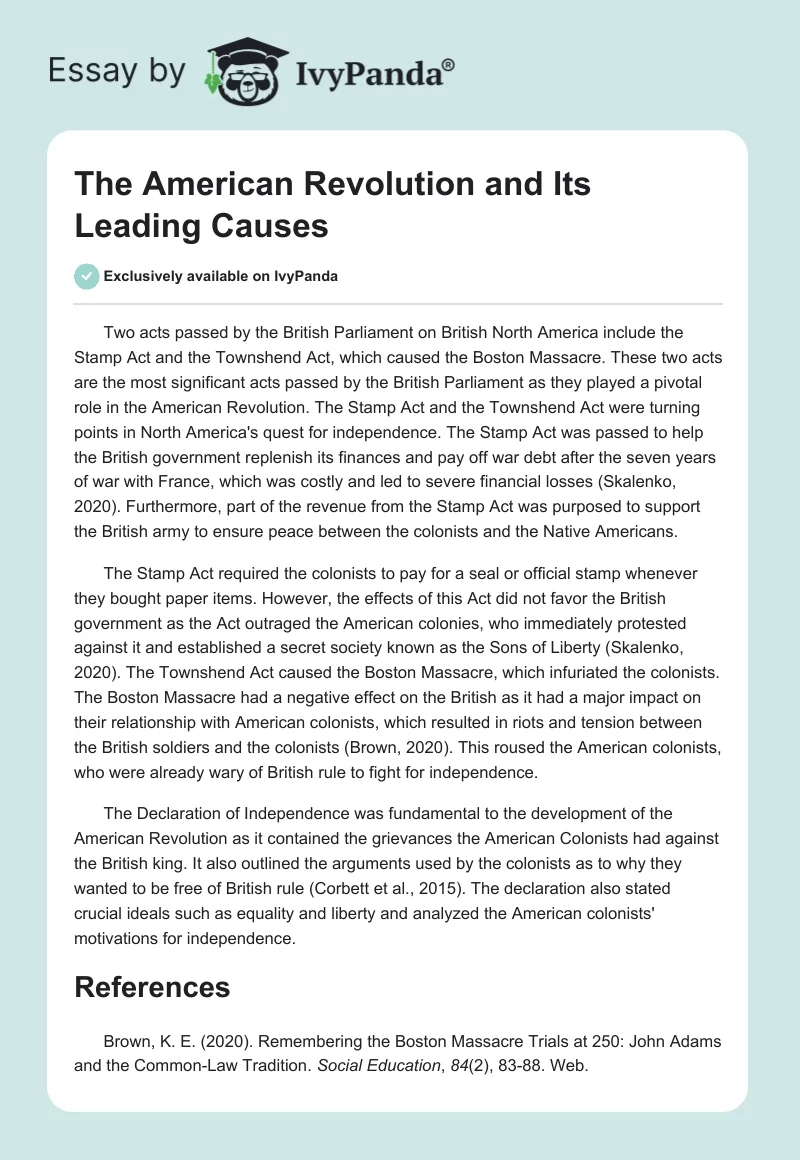 The American Revolution and Its Leading Causes. Page 1