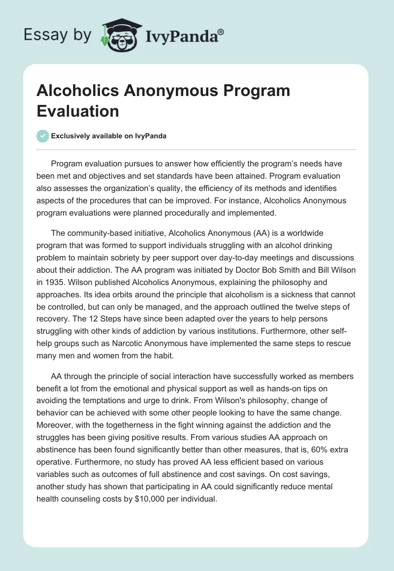 Alcoholics Anonymous Program Evaluation. Page 1