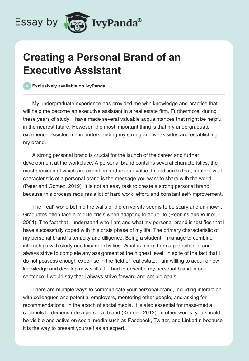 Creating a Personal Brand of an Executive Assistant. Page 1