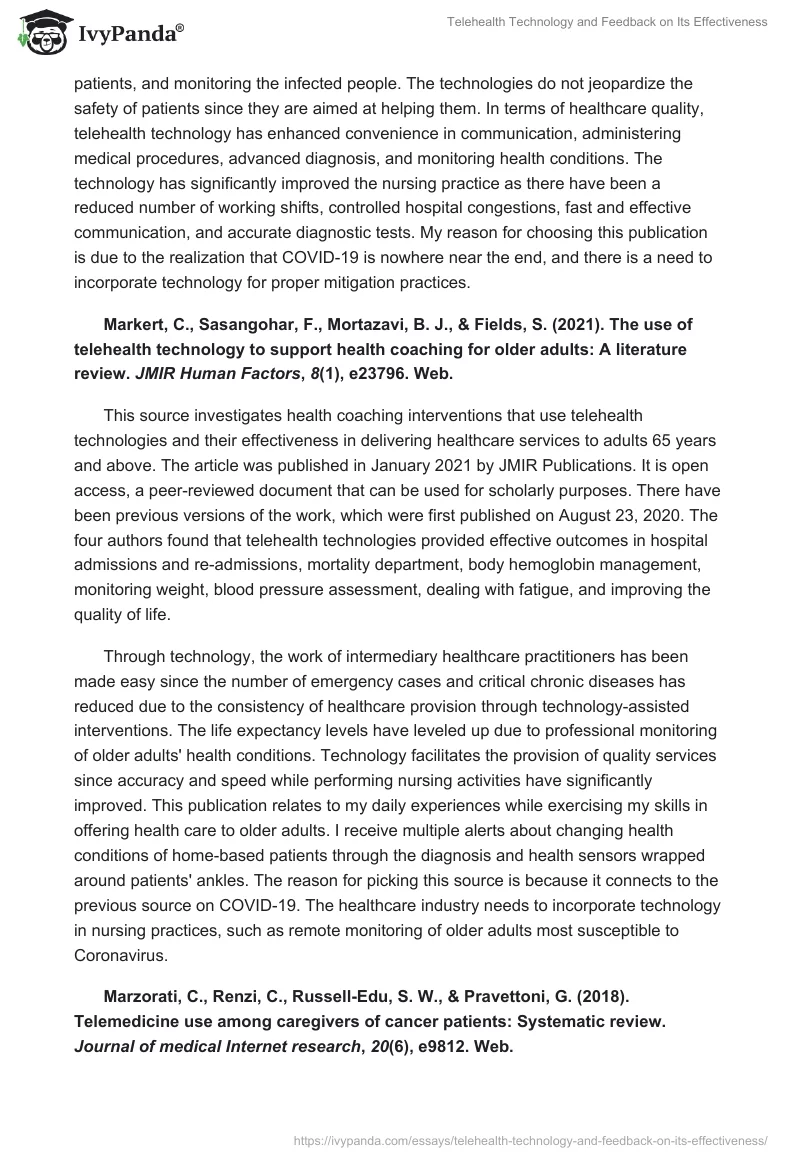 Telehealth Technology and Feedback on Its Effectiveness. Page 3