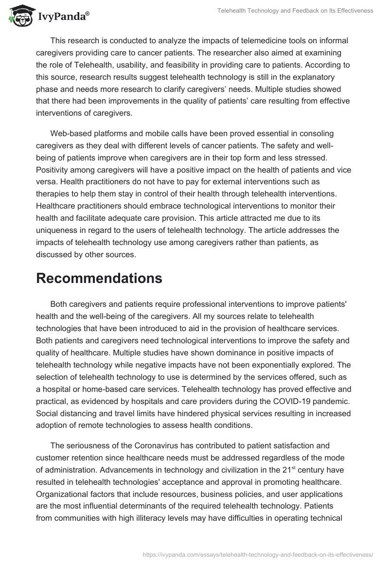 Telehealth Technology and Feedback on Its Effectiveness. Page 4