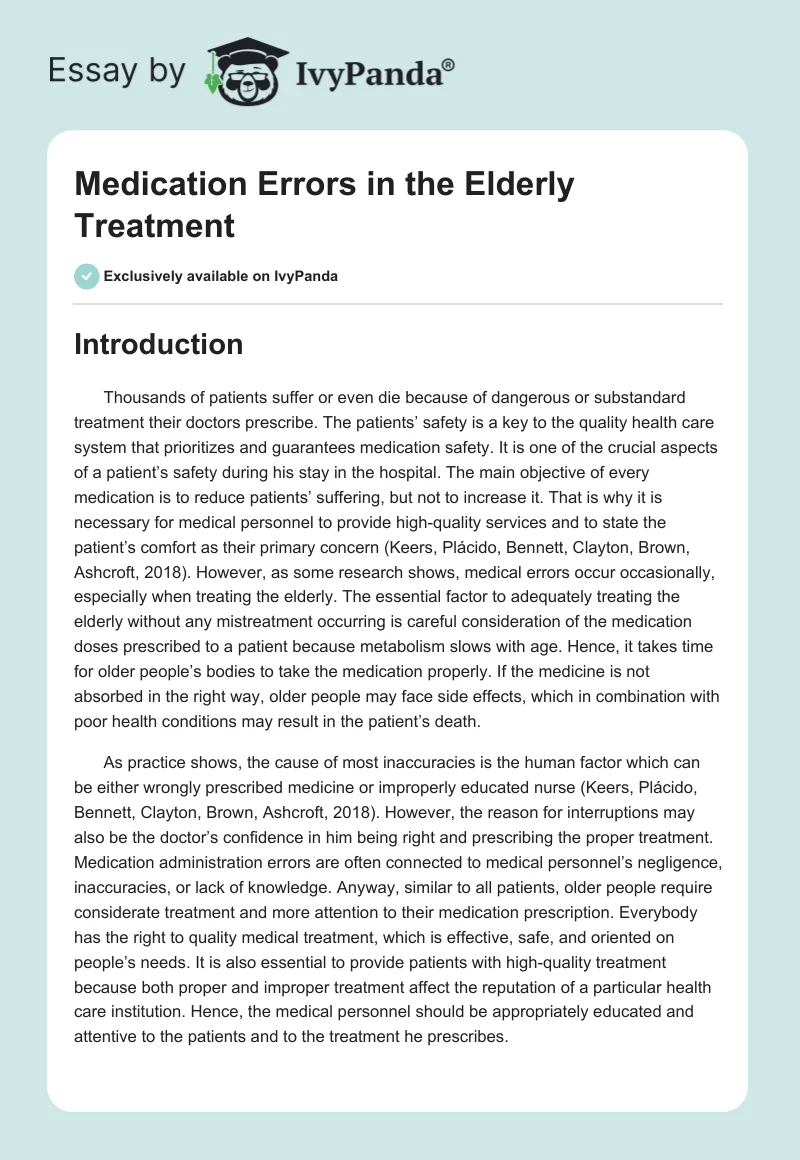 Medication Errors in the Elderly Treatment. Page 1