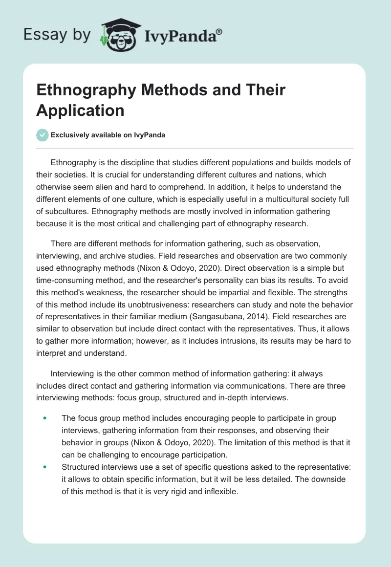 Ethnography Methods and Their Application. Page 1