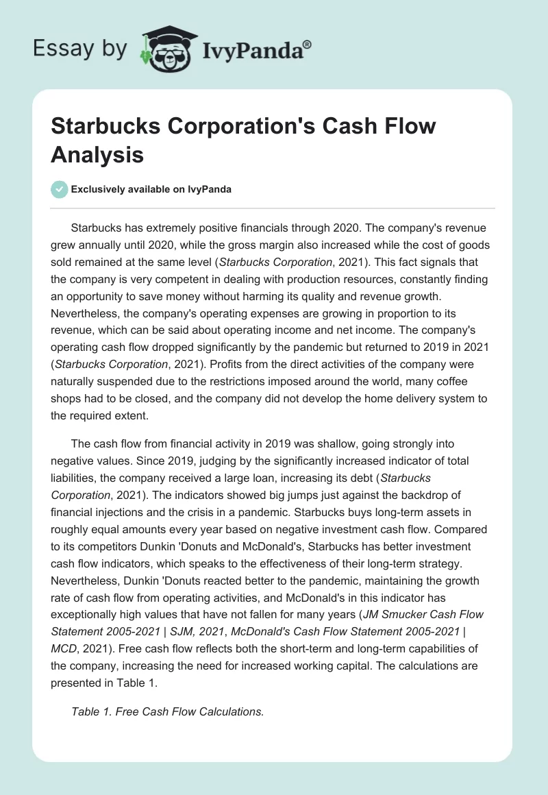 Starbucks Corporation's Cash Flow Analysis. Page 1