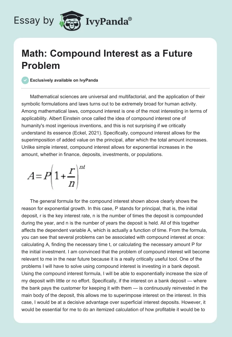 Math: Compound Interest as a Future Problem. Page 1