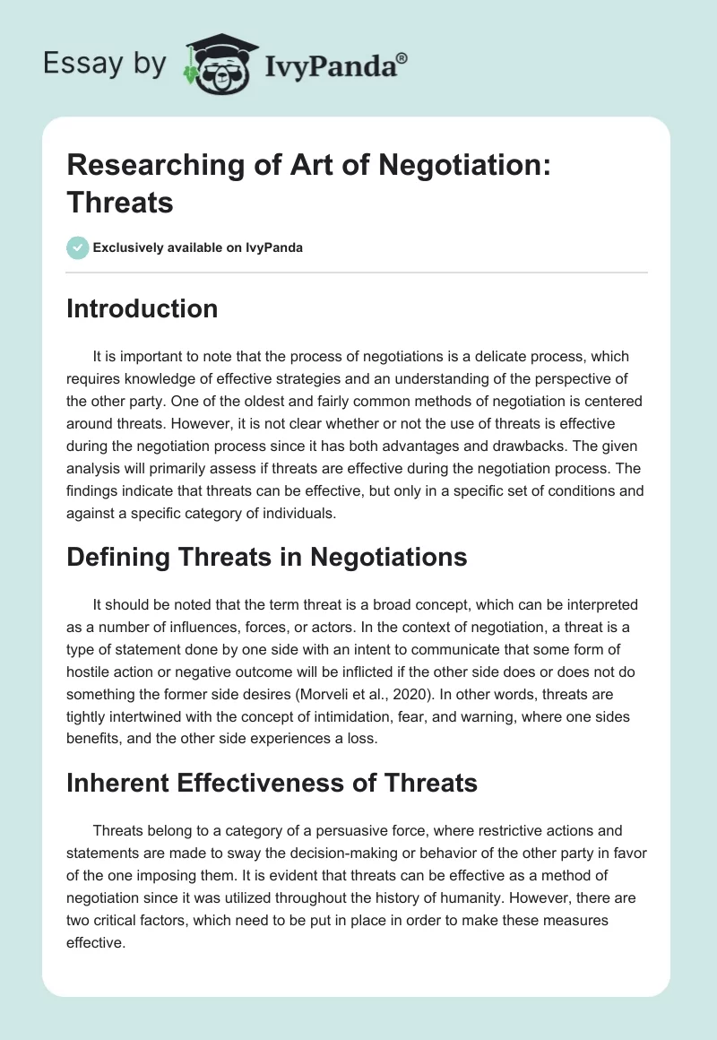 Researching of Art of Negotiation: Threats. Page 1