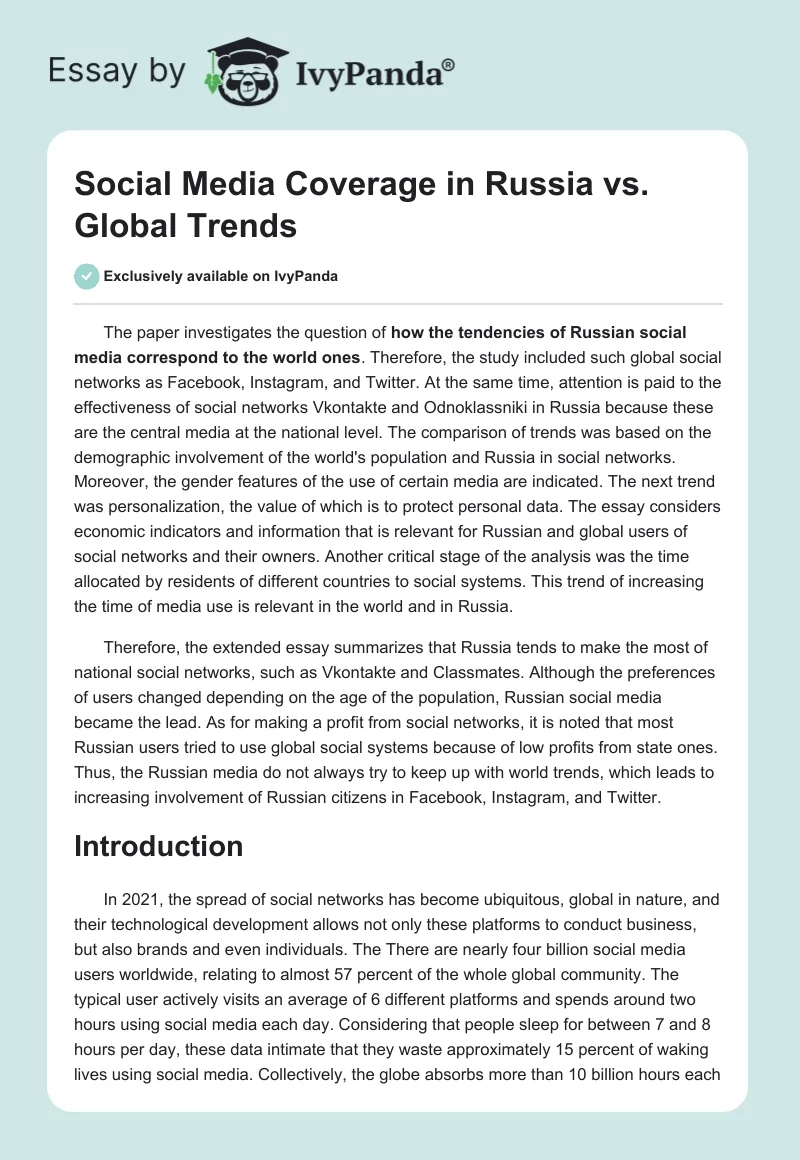 Social Media Coverage in Russia vs. Global Trends. Page 1