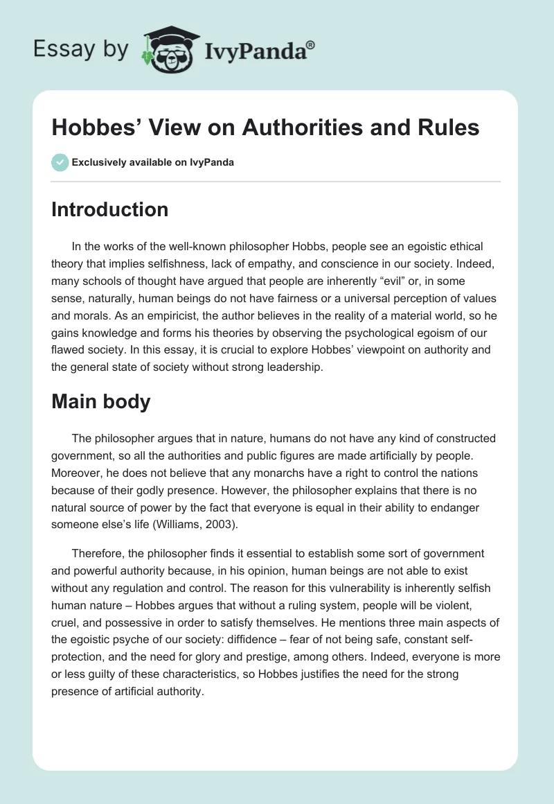 Hobbes’ View on Authorities and Rules. Page 1