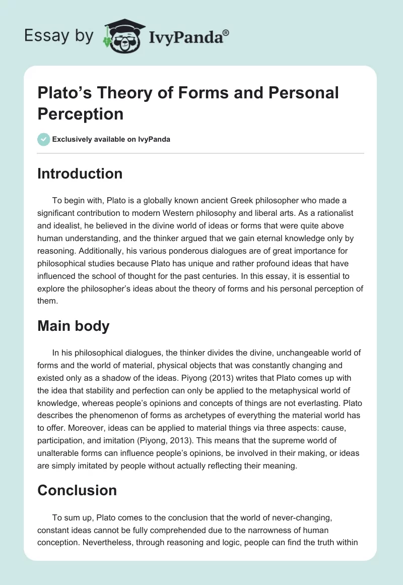 Plato’s Theory of Forms and Personal Perception. Page 1
