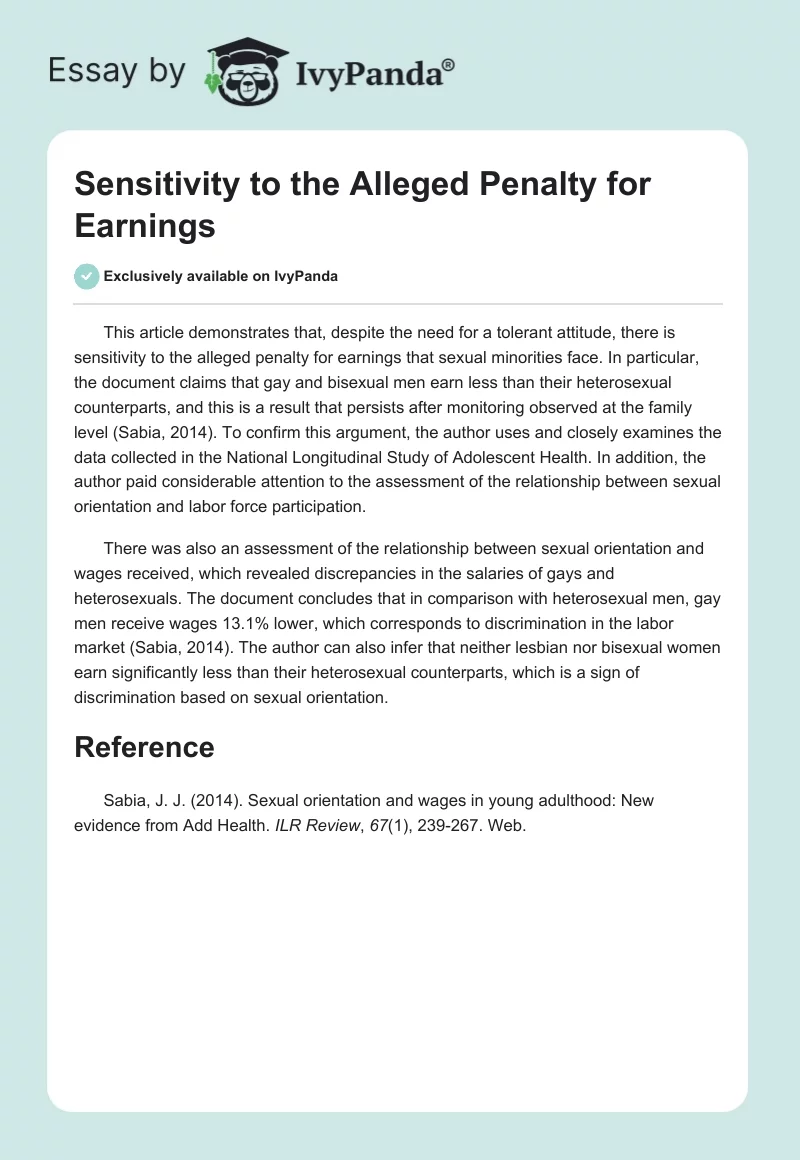 Sensitivity to the Alleged Penalty for Earnings. Page 1