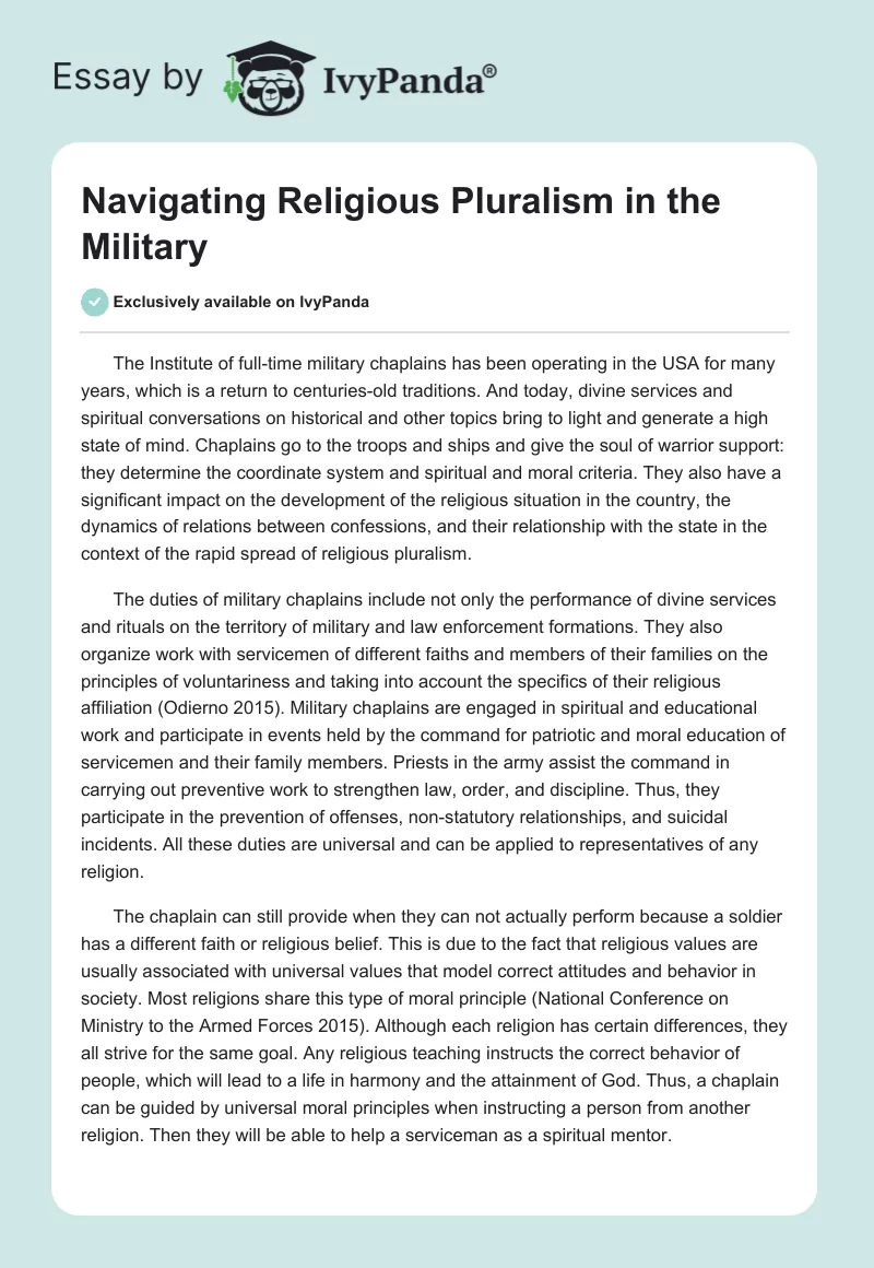 Navigating Religious Pluralism in the Military. Page 1