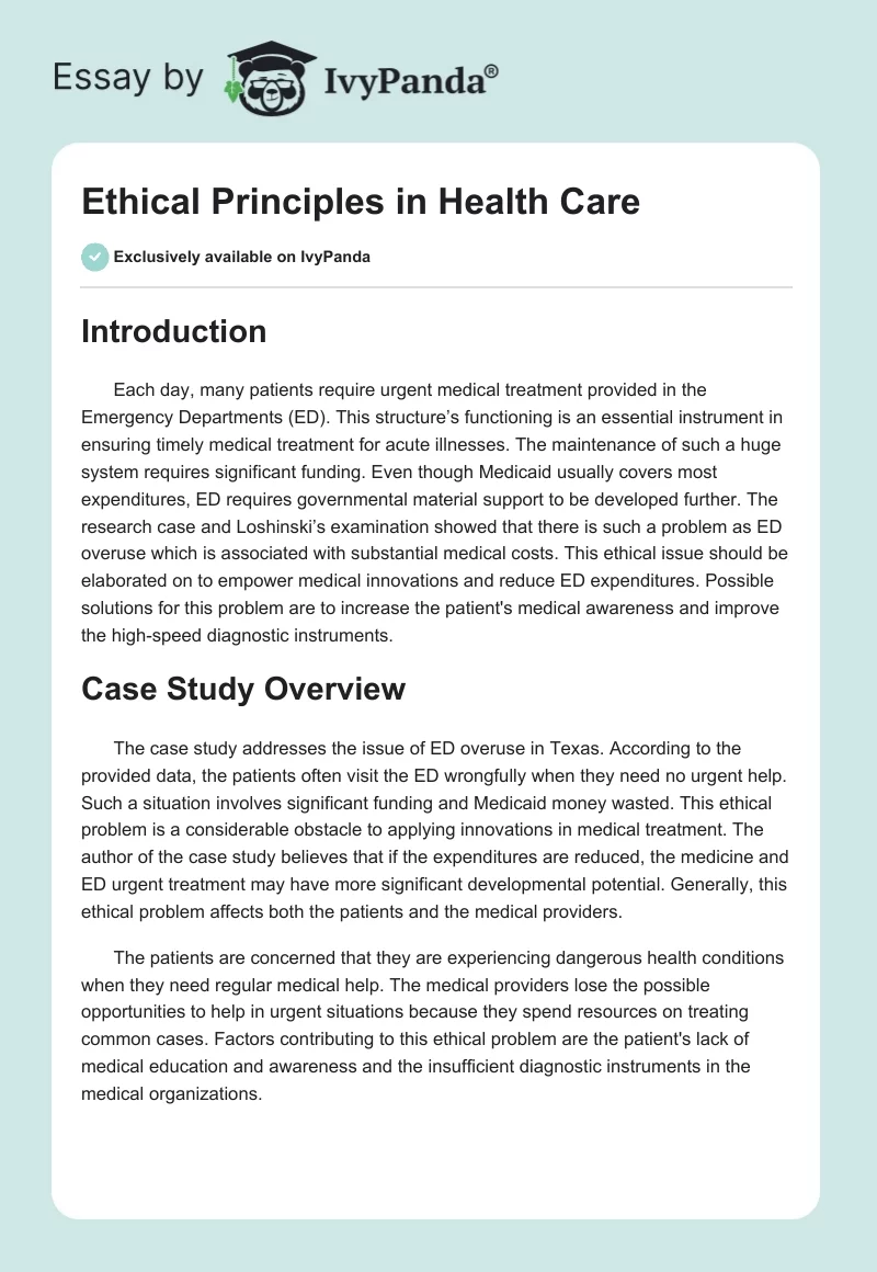 Ethical Principles in Health Care. Page 1