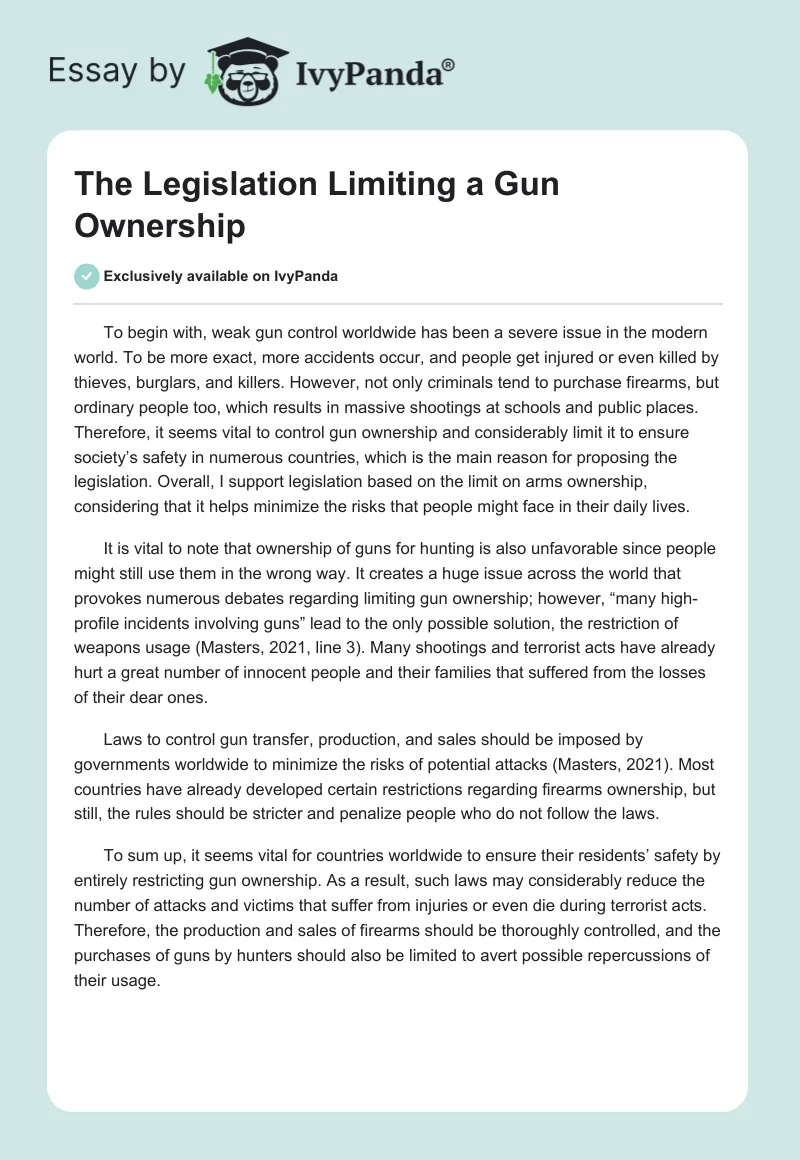 The Legislation Limiting a Gun Ownership. Page 1