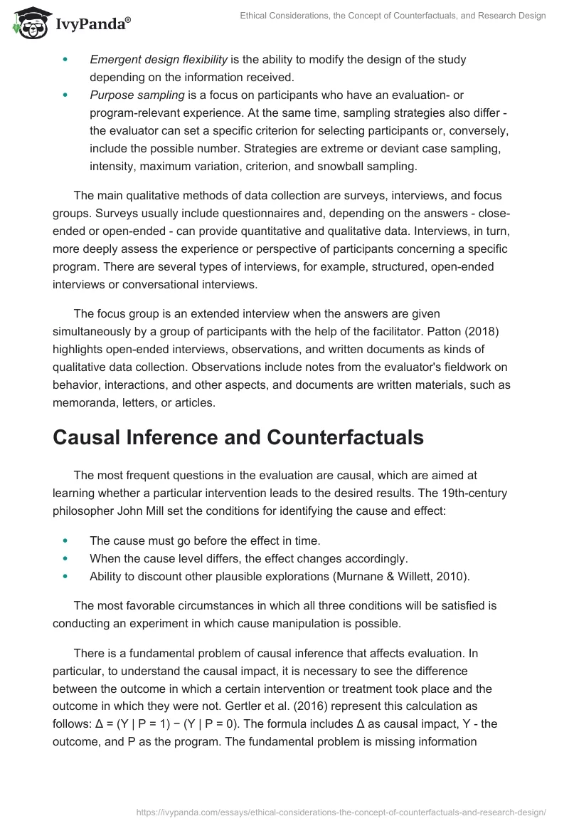 Ethical Considerations, the Concept of Counterfactuals, and Research Design. Page 2