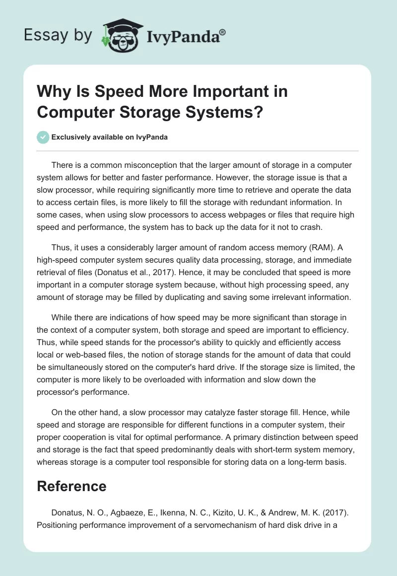 Why Is Speed More Important in Computer Storage Systems?. Page 1