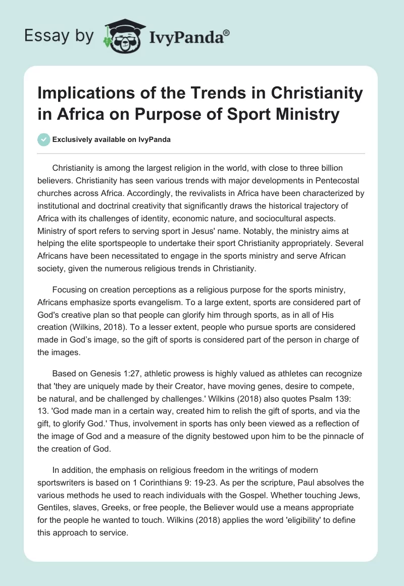 Implications of the Trends in Christianity in Africa on Purpose of Sport Ministry. Page 1