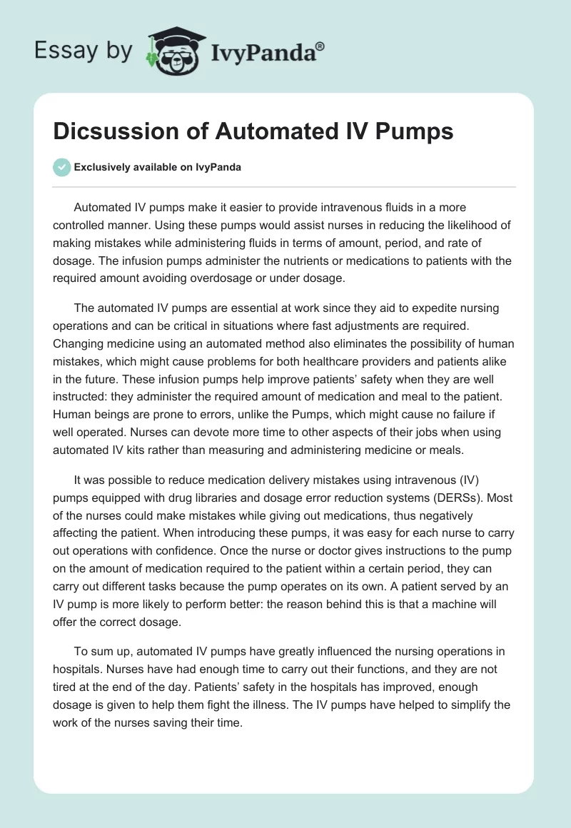 Dicsussion of Automated IV Pumps. Page 1