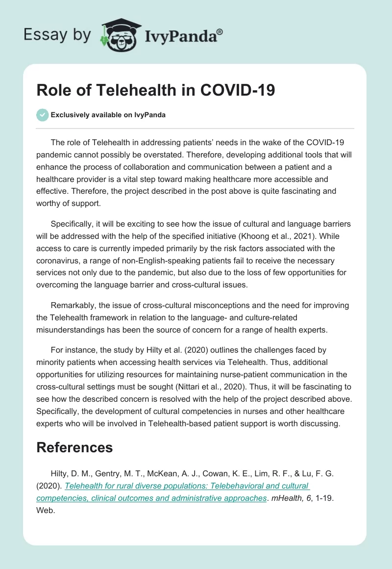 Role of Telehealth in COVID-19. Page 1
