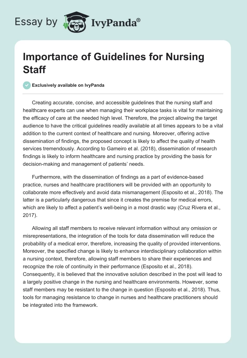 Importance of Guidelines for Nursing Staff. Page 1