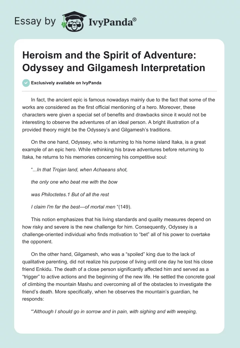 Heroism and the Spirit of Adventure: The Odyssey and Gilgamesh Interpretation. Page 1
