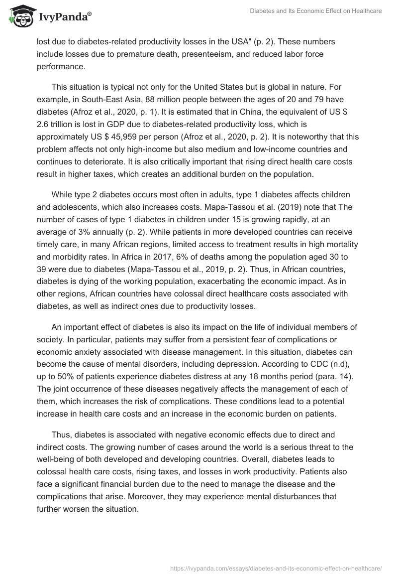 Diabetes and Its Economic Effect on Healthcare. Page 2