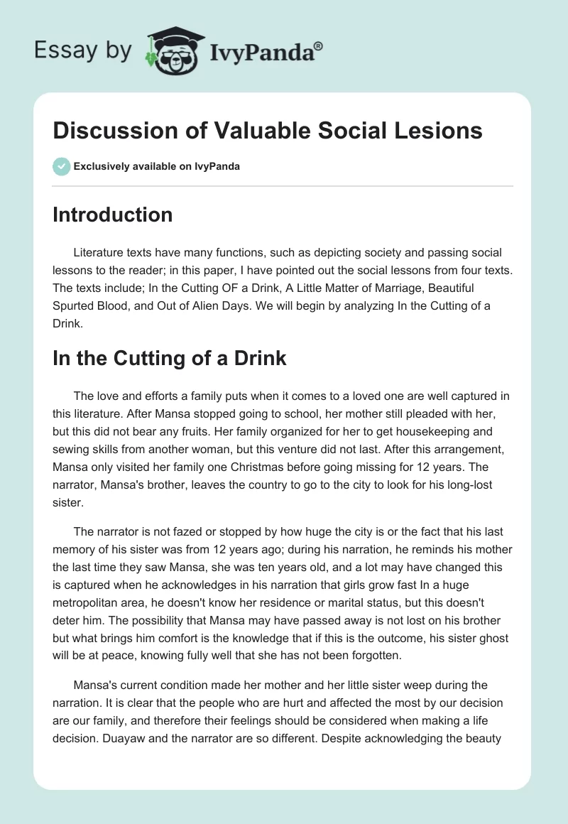 Discussion of Valuable Social Lesions. Page 1