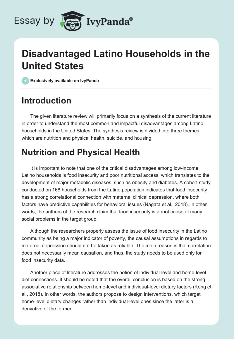 Disadvantaged Latino Households in the United States. Page 1