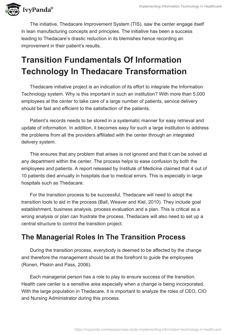 Implementing Information Technology In Healthcare. Page 2