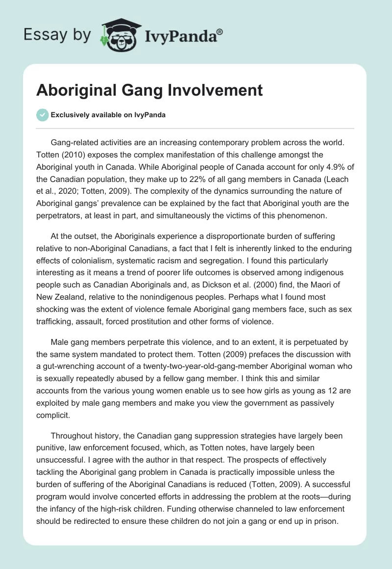 Aboriginal Gang Involvement. Page 1