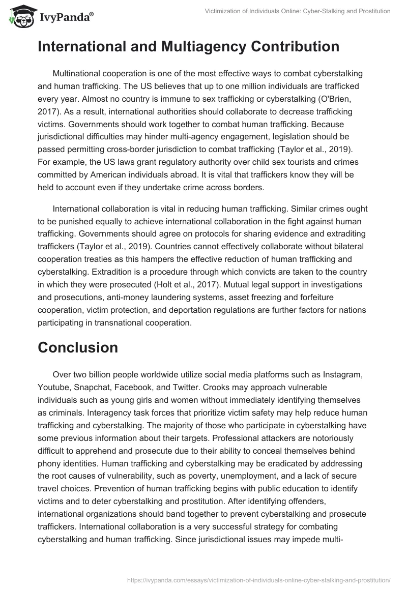 Victimization of Individuals Online: Cyber-Stalking and Prostitution. Page 5