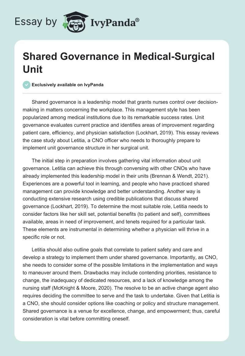 Shared Governance in Medical-Surgical Unit. Page 1