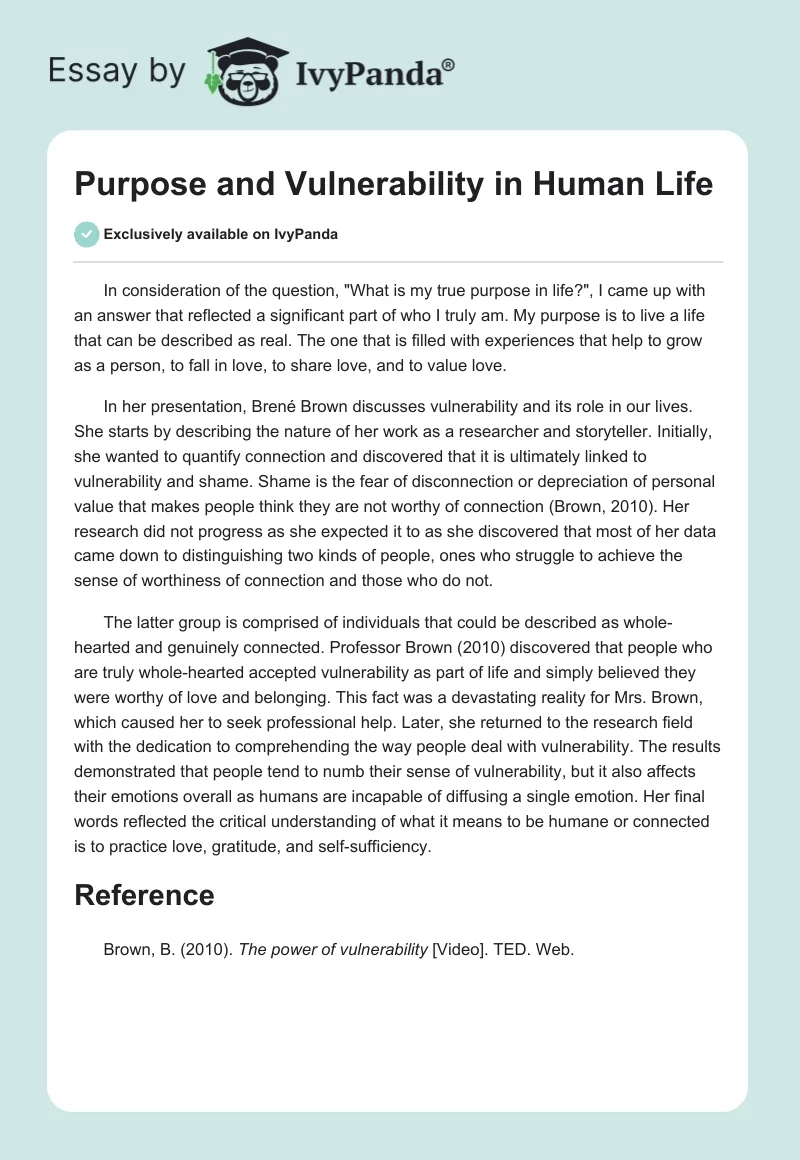 Purpose and Vulnerability in Human Life. Page 1