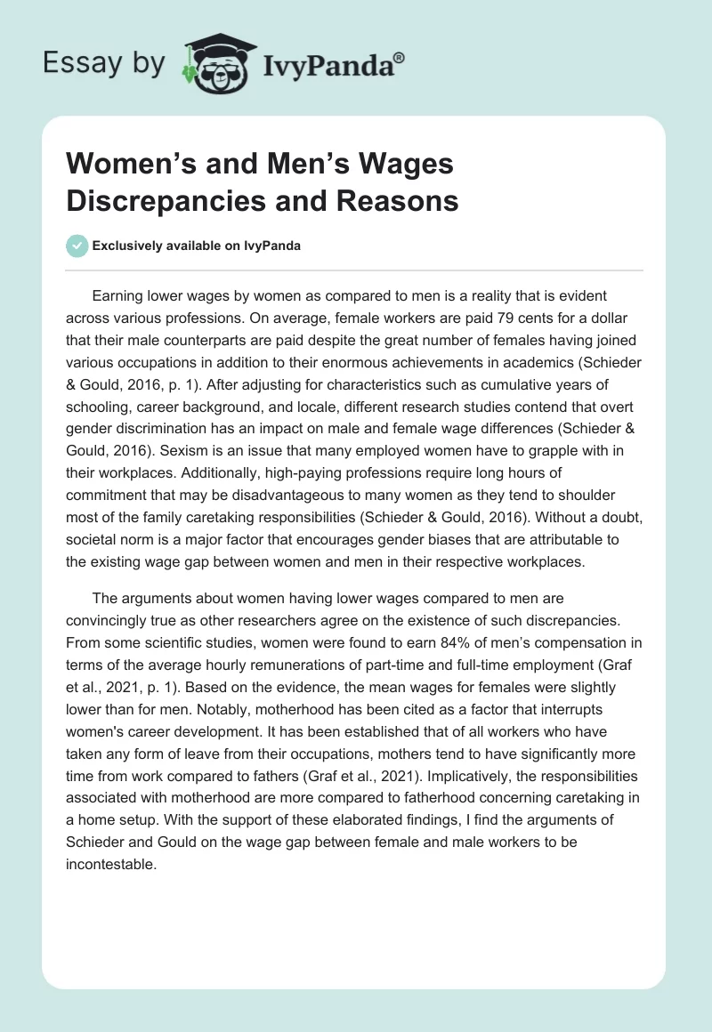 Women’s and Men’s Wages Discrepancies and Reasons. Page 1