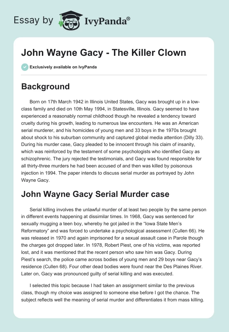John Wayne Gacy - "The Killer Clown". Page 1