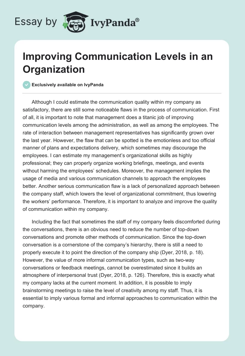 Improving Communication Levels in an Organization. Page 1