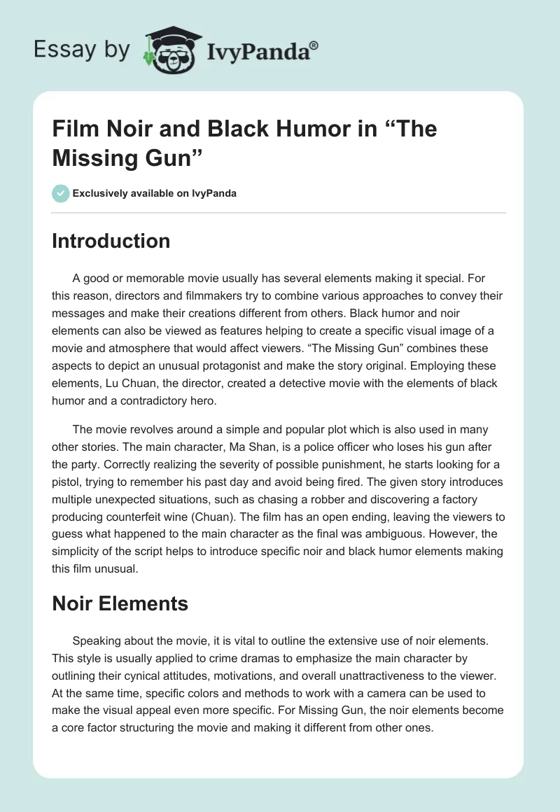Film Noir and Black Humor in “The Missing Gun”. Page 1