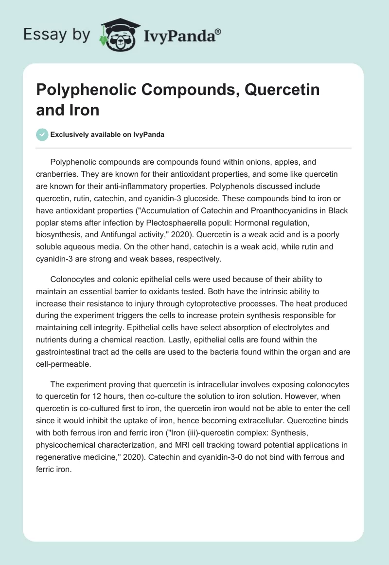 Polyphenolic Compounds, Quercetin and Iron. Page 1