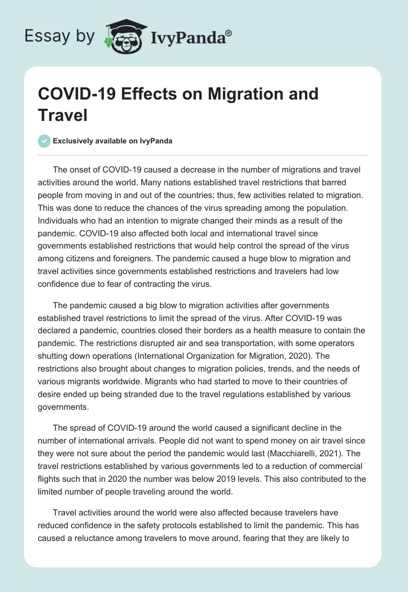 COVID-19 Effects on Migration and Travel. Page 1