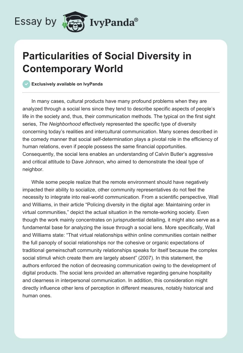 Particularities of Social Diversity in Contemporary World. Page 1